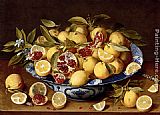 A Still Life Of A Wanli Kraak Porcelain Bowl Of Citrus Fruit And Pomegranates On A Wooden Table by Gerrit van Honthorst